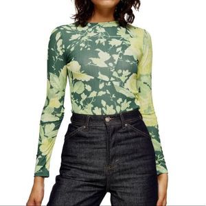 Topshop Green Floral Blouse